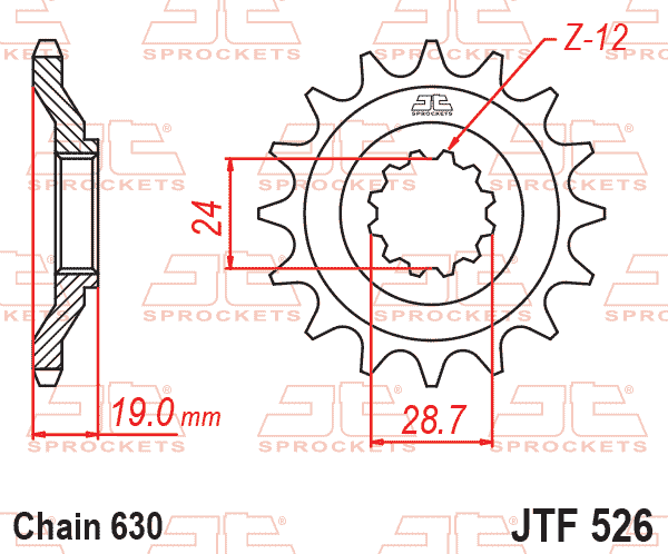 FRONT SPROCKET JTF526.15 JT, 630 Chain Conversion