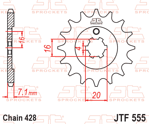 FRONT SPROCKET JTF555.14 JT, 428 Chain conversion