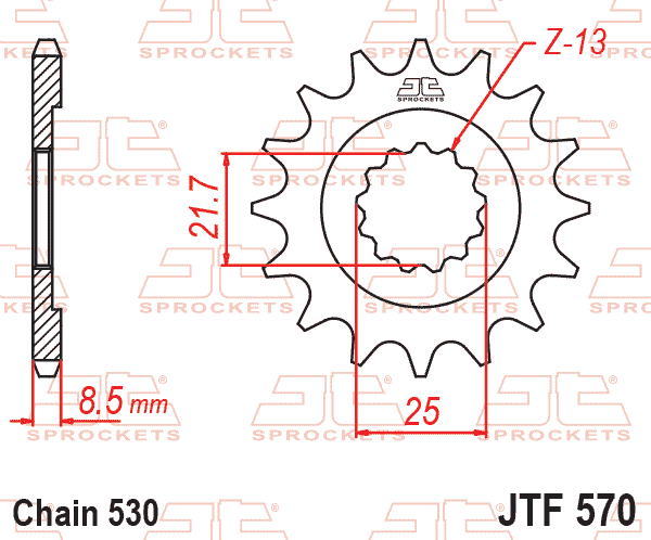 FRONT SPROCKET JTF570.16 JT, 530 Chain Conversion