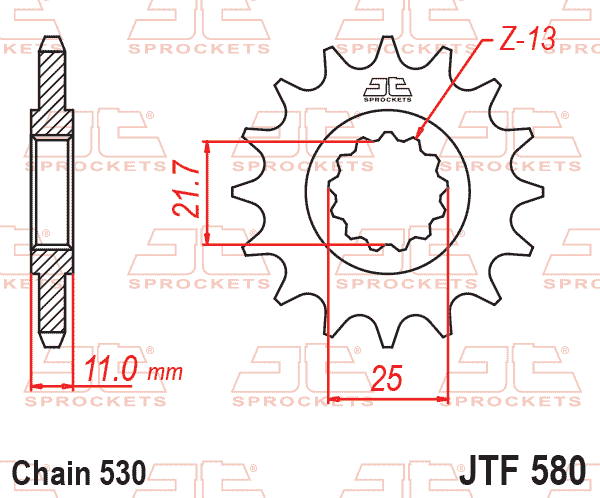FRONT SPROCKET JTF580.17RB JT, OE Rubber Cushioned