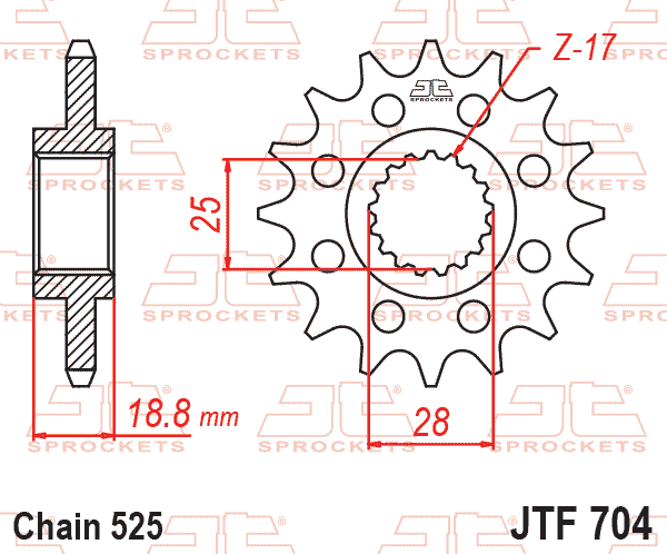 FRONT SPROCKET JTF704.17RB JT, OE Rubber Cushioned