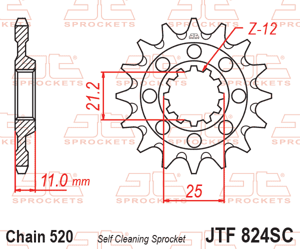 FRONT SPROCKET JTF824.13SC JT, Lightweight Self-Cleaning
