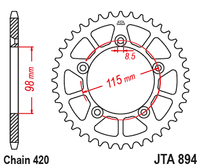 REAR SPROCKET ALLOY ORANGE JT, JTA894.50ORG 7075-T6 Aluminium