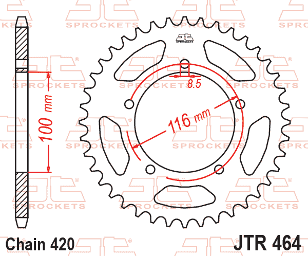 REAR SPROCKET STEEL 464 5 HOLE, KAWASAKI KX60/80 JTR464.48