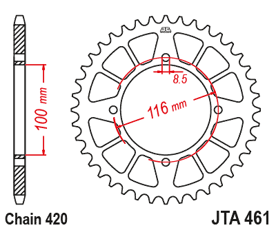 REAR SPROCKET ALLOY BLACK 4-HOLE, JTA461.50 7075-T6 Aluminium
