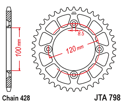 REAR SPROCKET ALLOY BLACK 798, JTA798.49BLK 7075-T6 Aluminium