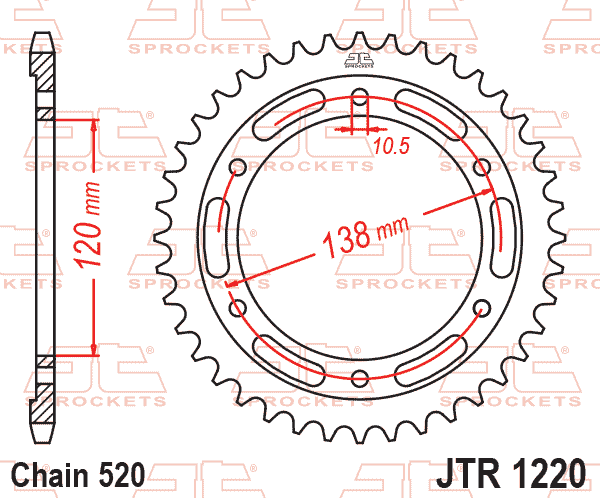 REAR SPROCKET JTR1220.38 520, STEEL, HONDA ROAD JT