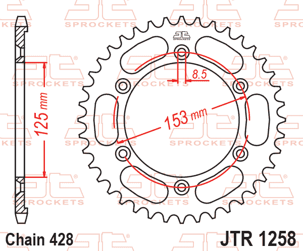 REAR SPROCKET JTR1258.54 STEEL, HONDA ROAD JT