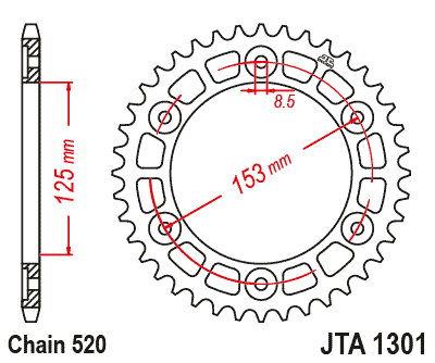 REAR SPROCKET ALUMINIUM JTA1301.42BLK, CRF300 L/LA 41201-K1T-E10