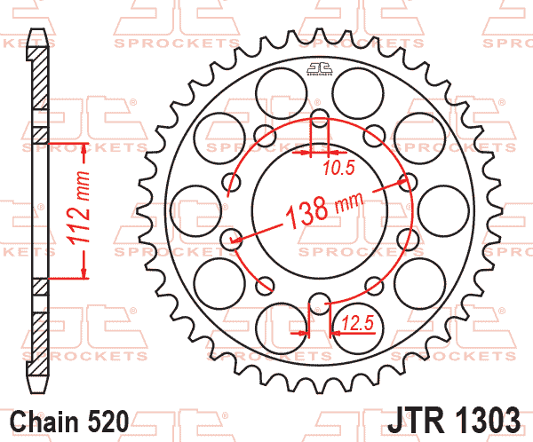 REAR SPROCKET STEEL HARD ZBK, C45 INDUCTIONJTR1303.39ZBK