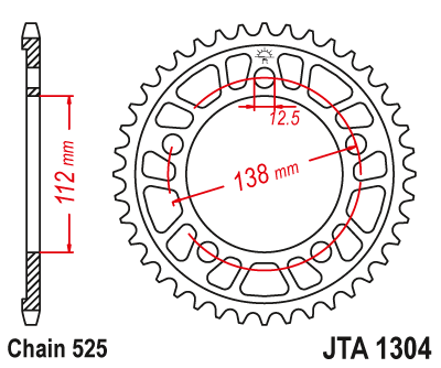 REAR SPROCKET ALLOY JTA1304.44, HONDA ROAD CHAIN 525