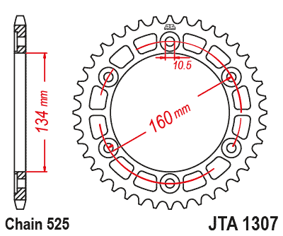 REAR SPROCKET ALLOY JTA1307.44, HONDA ROAD CHAIN 525