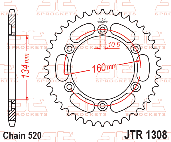 REAR SPROCKET STEEL JTR1308.40, CHAIN CONVERSION 520, HONDA ROAD