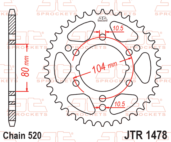 REAR SPROCKET JTR1478.40 520, POLARIS, STEEL BLACK, 50-32090-40 SR620-40