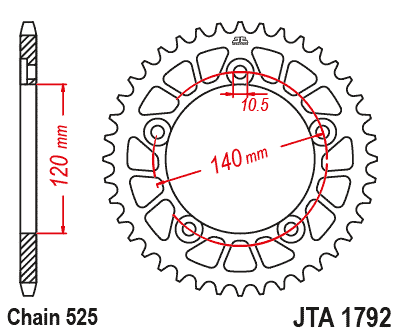 REAR SPROCKET ALLOY JTA1792.43 BLACK, Triumph, Suzuki, CHAIN 525