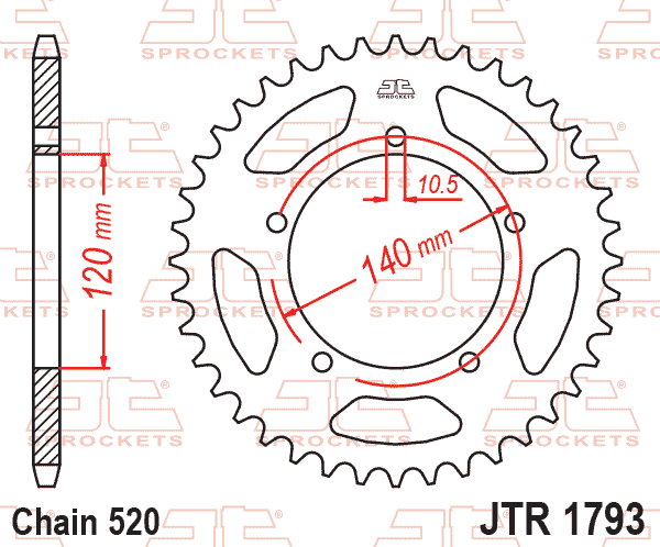 REAR SPROCKET STEEL JTR1793.42, CHAIN CONVERSION 520