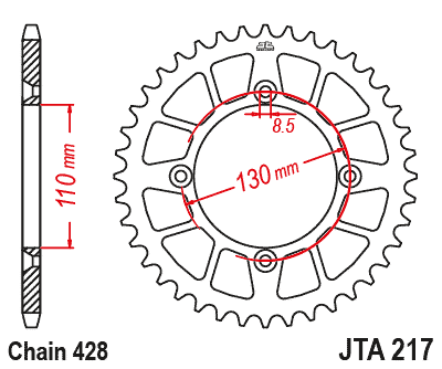 REAR SPROCKET ALLOY JTA217.55, 428 Chain Conversion CR80/85