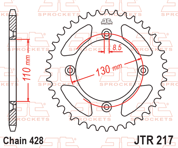 REAR SPROCKET STEEL JTR217.56, 428 Chain Conversion CR80/85, SR217-49
