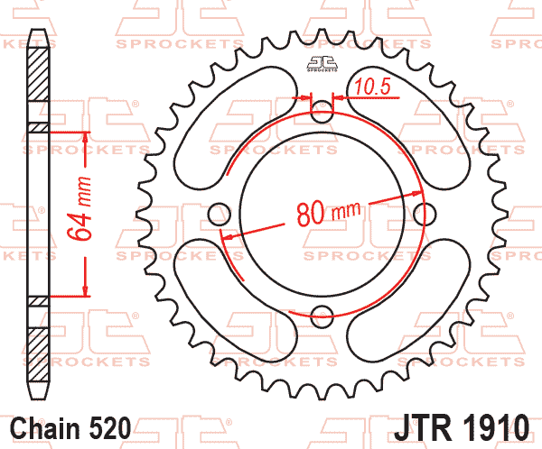 REAR SPROCKET JTR1910.32 JT SILVER, 520 PITCH, 32 TEETH
