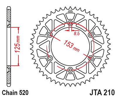 REAR SPROCKET JT RACERLITE BLACK, JT JTA210.44BLK 7075-T6 Aluminium