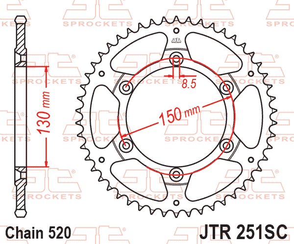 REAR SPROCKET STEEL JTR251.48SC, LIGHTWEIGHT SELF-CLEANING, SR251-48
