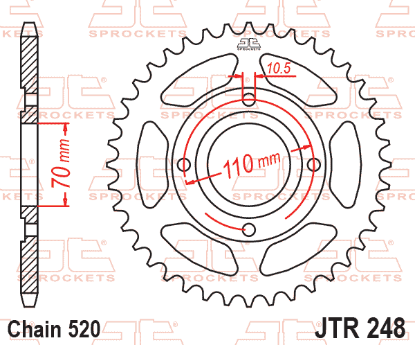REAR SPROCKET JTR248.44 STEEL BLACK, HONDA ROAD JT