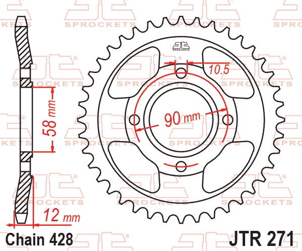 REAR SPROCKET JTR271.50 JT, 428 PITCH
