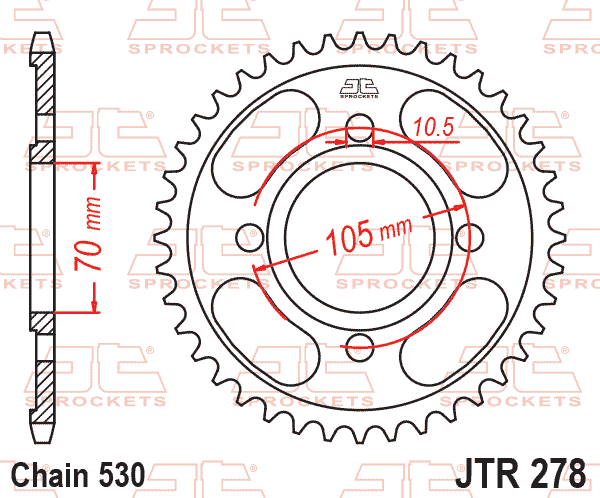 REAR SPROCKET JTR278.38 STEEL, HONDA ROAD JT
