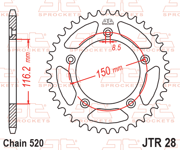 REAR SPROCKET STEEL JTR28.42, C49 High Carbon Steel 520