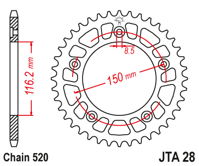 REAR SPROCKET ALLOY JTA28.43, 7075-T6 Aluminium Alloy