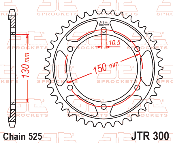 REAR SPROCKET JTR300.39 525, HONDA ROAD JT