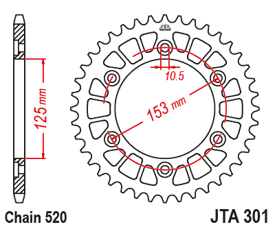 REAR SPROCKET ALLOY BLACK RACELITE JTA301.45BLK