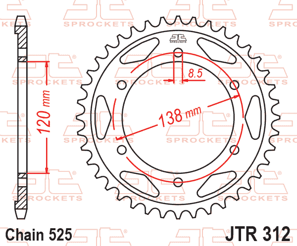 REAR SPROCKET JTR312.40 STEEL, HONDA ROAD JT CHAIN 525