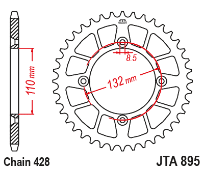 REAR SPROCKET ALLOY ORANGE 441, JTA895.50ORG 7075-T6 Aluminium