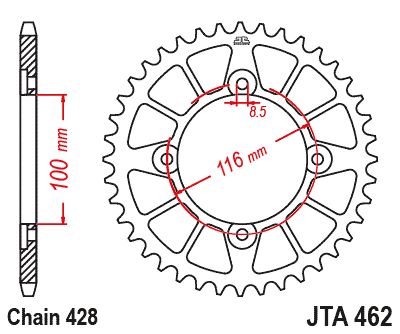 REAR SPROCKET ALLOY SILVER 462, JTA462.54 7075-T6 Aluminium, JTR456