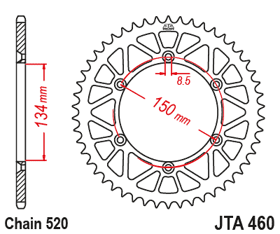 REAR SPROCKET ALLOY BLACK 460, JTA460.52BLK 7075-T6 Aluminium