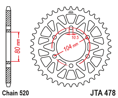 REAR SPROCKET JTA478.43BLK ALLOY, CHAIN 520 (7075-T6 Aluminium)