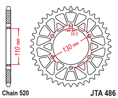 REAR SPROCKET ALLOY JTA486.52BLK BLACK, HONDA ROAD JT