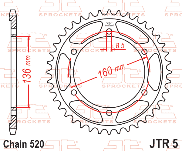 REAR SPROCKET JTR5.45 JT 520 OLD No. SR005-45.S.JT
