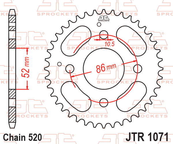 REAR SPROCKET JTR1071.30 JT SILVER, JT STEEL 520 KYMCO 50/150