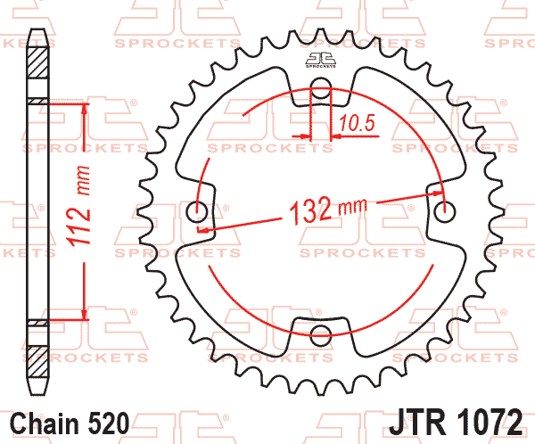 REAR SPROCKET JTR1072.38 JT, 520 CHAIN,KYMCO 250cc