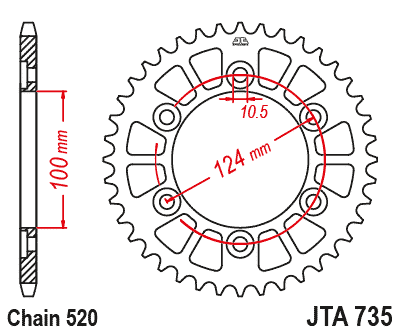REAR SPROCKET ALLOY SILVER 735, JTA735.37 ROUND JT CHAIN 520, JTR735.37