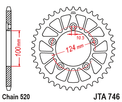 REAR SPROCKET ALLOY BLACK JTA746.46BLK JT RACELITE 7075-T6