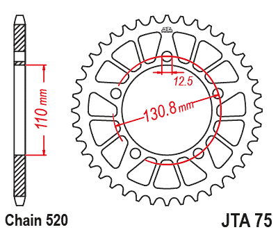 REAR SPROCKET ALLOY BLACK JTA75.42, BMW 520 Chain Conversion
