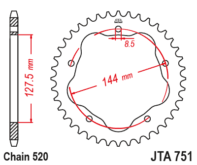 REAR SPROCKET ALLOY JTA751.43BLK