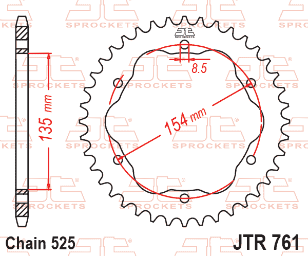 REAR SPROCKET STEEL JTR761.38 BLACK, DUCATI ROAD CHAIN TYPE 525