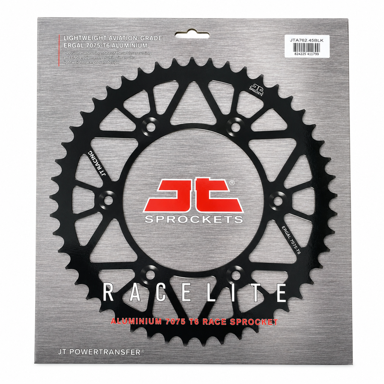 REAR SPROCKET ALLOY BLACK, JTA762.45BLK.7075-T6 Aluminium. DUCATI 520 Chain Conversion