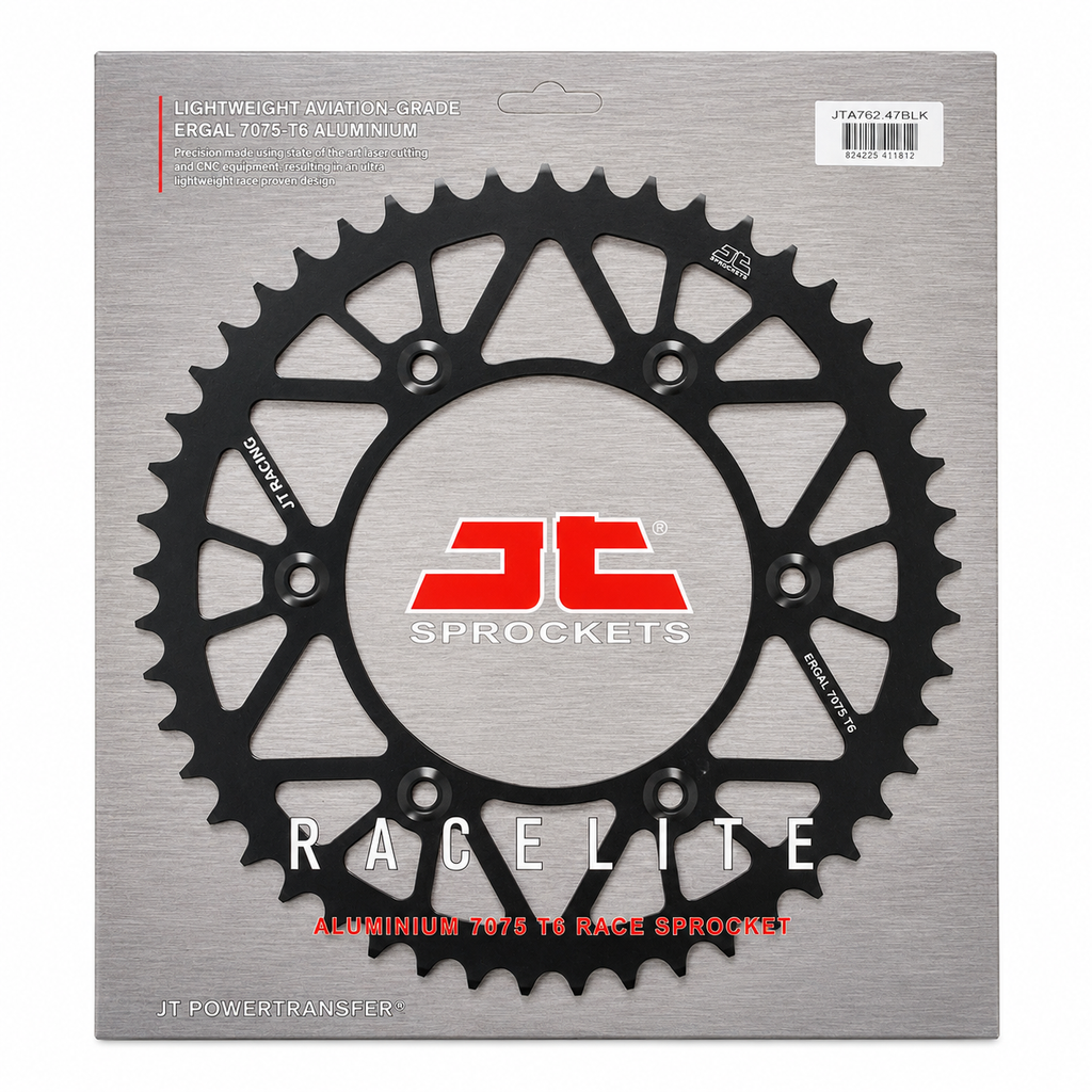 REAR SPROCKET ALLOY BLACK, JTA762.47BLK.7075-T6 Aluminium. DUCATI 520 Chain Conversion