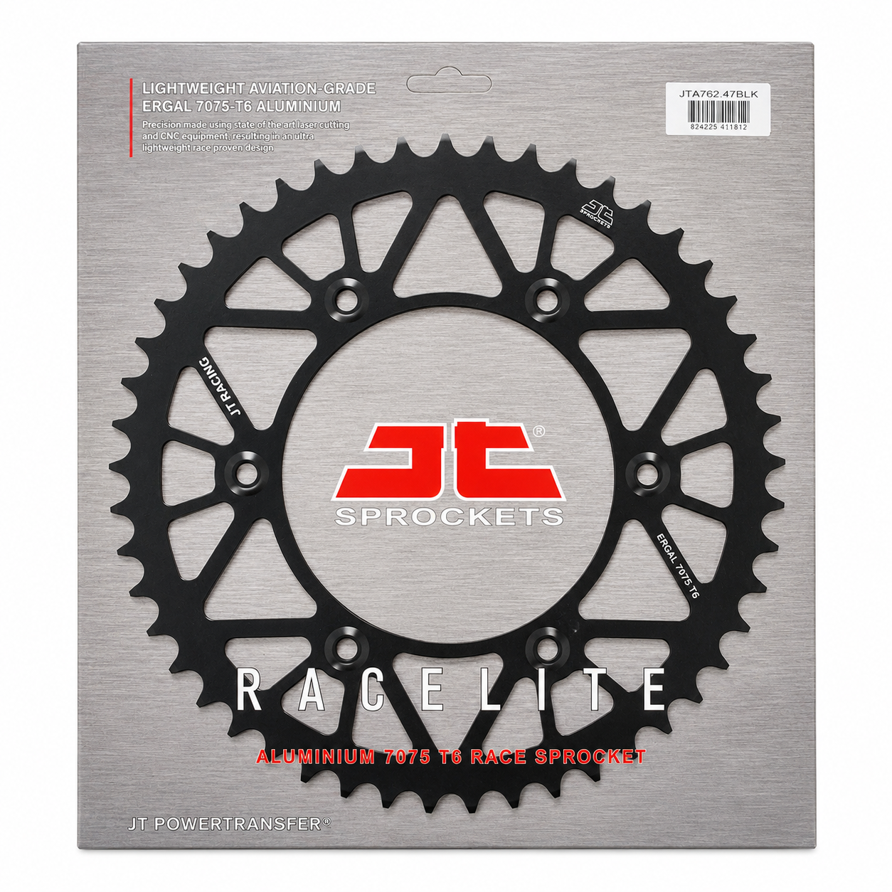 REAR SPROCKET ALLOY BLACK, JTA762.47BLK.7075-T6 Aluminium. DUCATI 520 Chain Conversion