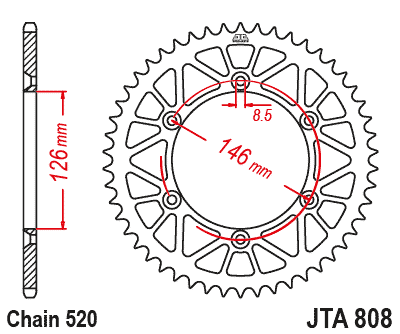 REAR SPROCKET ALLOY JTA808.43 BLACK